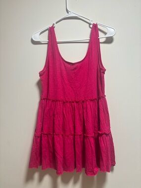 Cupio Hot Pink Tiered Ruffle Sleeveless Tunic Top Tank Size M